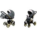 BabyLux Lumio 2 in 1 Baby Travel System Pram Stroller Adjustable Detachable Rain Cover Footmuff Newborn to Baby Polyurethane Foam Tire Flaxen Gold Frame