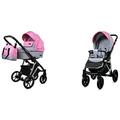 BabyLux Marlux Magnetic 2 in 1 Baby Travel System Pram Stroller Adjustable Detachable Rain Cover Footmuff Newborn to Baby Polyurethane Foam Tire Small Roses of Pink Silver Frame