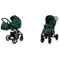 BabyLux Marlux Magnetic 2 in 1 Baby Travel System Pram Stroller Adjustable Detachable Rain Cover Footmuff Newborn to Baby Polyurethane Foam Tire Bottle Green Silver Frame