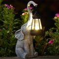 Yeomoo Elephant Decoration with Solar Lantern Garden Figures - for Outdoor Garden Decoration with Weatherproof LED Solar Lamp for Balcony Garden, Gifts for Women Men Mum Birthday Gift Grey