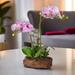 Primrue Faux Orchid Plant, Velvet Touch, w/ Wooden Like Planter, Indoor Fake Plant in Pink | 12.6 H x 15.7 W x 4.7 D in | Wayfair