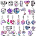 Breloque fleur en argent regardé 925 perle violette convient au bracelet et au collier Pandora