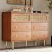 Grondin Mid-Century Modern Boho Style 6 Drawers Double Dresser, Dual Chest of Drawers with 2 Rattan Drawer Fronts