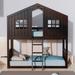 Twin Over Twin House Bunk Bed with Ladder, Twin Wood Bed Frame with Roof Design