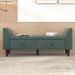 Upholstered Wooden Storage Ottoman Bench with 2 Drawers for Bedroom, Living Room, Mid-Century Modern Footstool