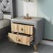 Upholstered Wooden Nightstand with 2 Drawers,Fully Assembled Except Legs and Handles,Bedside Table with Rubber Wood Leg