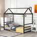 Modern Metal Frame House Platform Bed with Roof and Chimney Design