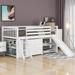 Twin Size Low Loft Bed with Convertible Ladder and Slide, Attached Bookcases and Separate 3-tier Drawers