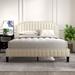 Queen Size Modern Linen Solid Wood Frame Curved Upholstered Platform Bed with Headboard and Footboard