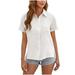 KDDYLITQ Linen Shirts for Women with Pockets Short Sleeve Button Shirts for Women Long Women Compression Shirt Solid Color Plus Size Dressy Tops for Women White M