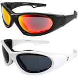 2 Pairs of Hurricane Eyewear Category-5 Jet & Ski Floating Sunglasses to Goggles Black with Red Lens & White with Polarized Smoke Lens