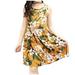 safuny Girls s A Line Dress Clearance Tropical Leaf Lovely Princess Dress Sleeveless Comfy Fit Round Neck Pleated Swing Hem Vintage Holiday Brown 3-15Y