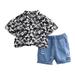 Toddler Little Boys Summer Outfits Shorts Sets Hawaii Leave Floral Short Sleeve Shirt Top+Shorts Baby Boys Summer Clothing Sets Size 130 Black
