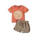 Springcmy 2Pcs Baby Boys Summer Clothing Sets Letter Print Short Sleeve T-shirts Tops Linen High Waist Shorts Khaki 2-3 Years