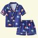 Loopsun Toddler Pajamas Sets Lapel Short Sleeve Floral Printing Silk Satin Home Wear Clothes Suit Multicolor