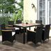 Sesslife Patio Dining Sets 7 Piece Outdoor Table and Chairs PE Wicker Furniture Dining Set with Acacia Wood Table and Washable Cushions Black Rattan + Beige Cushion