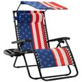 Best Choice Products Folding Zero Gravity Recliner Patio Lounge Chair w/ Canopy Shade Headrest Tray - American Flag