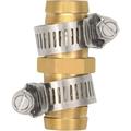 5 Pack Brass Barb Straight Joiner 5/8 Hose Fitting Air Water Repair Splicer Mender with Clamps