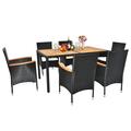 Sesslife 7 Piece Patio Table and Chairs All Weather Black Wicker Outdoor Furniture Dining Set with 6 Chairs and Removable Cushions Patio Seating Sets for Backyards Porches Lawn