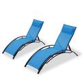 Royard Oaktree Outdoor Lounge Chair Set of 2 Aluminum Patio Chaise Lounges w/Adjustable Backrest and Removable Pillow Reclining Sunbathing Chair for Poolside Backyard Beach Blue