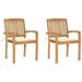 Dcenta Patio Chairs 2 pcs with Cream Cushions Solid Teak Wood