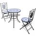 Canddidliike 3 Piece Ceramic Tile Bistro Table Set w/2 Porch Chairs for Garden Lawn Decorative Design - Blue & White