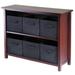 Verona 2 Section W Storage Shelf with 6 Foldable Baskets - Walnut and Black