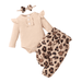 Mikrdoo Baby Girls Outfits Winter Outfits 3 Months Baby Girls Romper Top 6 Months Baby Girls Leopard Print Pants Headband 3Pcs Clothes Set Apricot