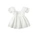 Newborn Girls Short Sleeve Dress Solid Color Hollow Out Ruffles Decor Sweet Dress Casual Simple One-Piece Clothes