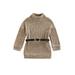 IZhansean Toddler Baby Girl Knitted Sweater Dress Fall Winter Solid Ribbed Long Sleeve High Neck Casual Sweaters with Belt Khaki 2-3 Years