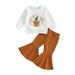 Arvbitana Toddler Girls Halloween Casual Outfit Set Baby Long Sleeve Pumpkin Print Sweatshirt Tops + Solid Color Elastic Flare Pants Kids 2-Piece Outfits 6M-4T