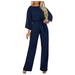 Rompers For Women Summer Dressy Long Sleeve Playsuit Clubwear Straight Leg With Belt Womens Jumpsuits Summer Floral Blue S