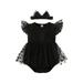 IZhansean Newborn Baby Girls Romper Dress Dot Fly Sleeve Mesh Skirts Hem Jumpsuit Summer Bodysuit with Headband Black 9-12 Months
