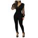 Rompers For Women Dressy Fashion V-Neck Sequined Mesh Long Sleeve Pocket Long Jumpsuits For Women Dressy Plus Size Black S