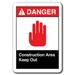 Danger Sign - Construction Area Keep Out 7 x10 Plastic Safety Sign ansi osha