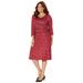 Plus Size Women's V-Neck Satin Contrast Dress by Catherines in Classic Red Damask (Size 5X)