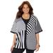 Plus Size Women's V-Neck Pullover Poncho by Catherines in White Black Stripe (Size 4X/5X)