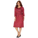 Plus Size Women's V-Neck Satin Contrast Dress by Catherines in Classic Red Damask (Size 2X)