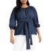 Plus Size Women's Dramatic Faux Wrap Top by ELOQUII in Dark Wash (Size 20)