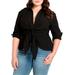 Plus Size Women's Tie Front Collared Blouse by ELOQUII in Totally Black (Size 20)