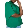 Plus Size Women's Bow Blouse with Flutter Sleeve by ELOQUII in Jade Green (Size 14)