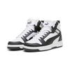 Sneaker PUMA "REBOUND V6 MID JR", Kinder, Gr. 38, schwarz-weiß (puma weiß, puma schwarz, shadow gray), sportlich, Schuhe