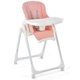 Costway Folding High Chair with Height Adjustment and 360° Rotating Wheels-Pink