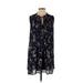 Time and Tru Casual Dress - Popover: Blue Floral Dresses - Women's Size Small