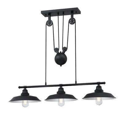 Westinghouse 612947 - 3 Light Matte Black Pulley Pendant Light Fixture (Iron Hill 3 Light Pulley Pendant, Matte Black Finish (6129400))