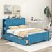 Full Size Platform Bed with Bookcase Headboard, Wooden Storage Bed Frame with 4 Storage Drawers, No Box Spring Needed, Blue