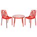 LeisureMod Devon Mid-Century Modern 3-Piece Aluminum Outdoor Patio Dining Set with Dining Table with Tempered Glass Top and 2 Stackable Flower Design Chairs for Patio and Backyard Garden (Red)