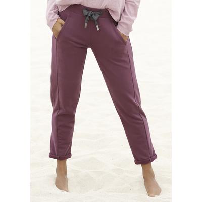 Sweathose ELBSAND "Brinja", Damen, Gr. L (40), N-Gr, lila (aubergine), angeraute Sweatware, Obermaterial: 95% Baumwolle, 5% Elasthan, unifarben, casual, figurumspielend lang, Hosen, mit Logoprint am Bund und Taschen, Jogginghose, Relaxhose, Topseller Image