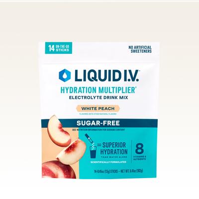 Liquid I.V. Sugar-Free White Peach 14-Pack Hydration Multiplier - Hydrating Keto-Friendly Electrolyte Powder Drink Packet with Zero Sugar