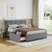 Full Size Linen Upholstered Platform Bed with Brick Pattern Upholstered Headboard, 4 Storage Drawers and Wood Slats